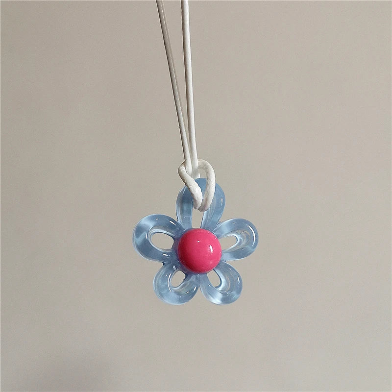 Colored Flower Pendant Necklace light blue