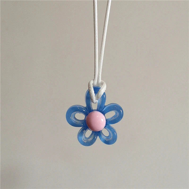 Colored Flower Pendant Necklace