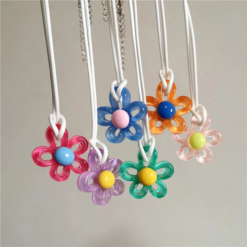 Colored Flower Pendant Necklace