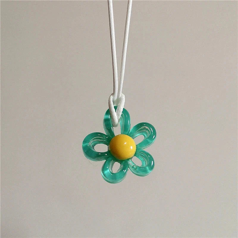 Colored Flower Pendant Necklace
