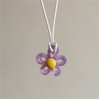 Colored Flower Pendant Necklace purple