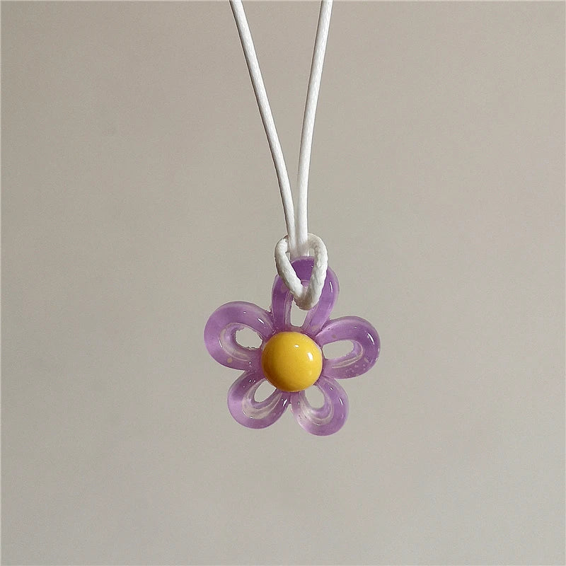 Colored Flower Pendant Necklace purple