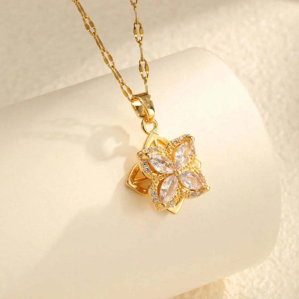 Necklace with Rotating Anti-Stress Flower Zircon Pendant