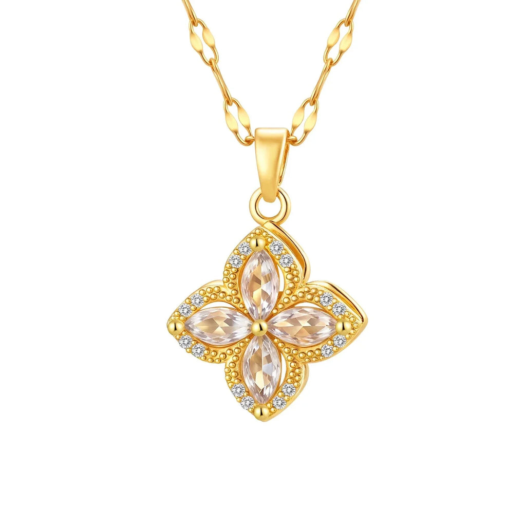 Necklace with Rotating Anti-Stress Flower Zircon Pendant