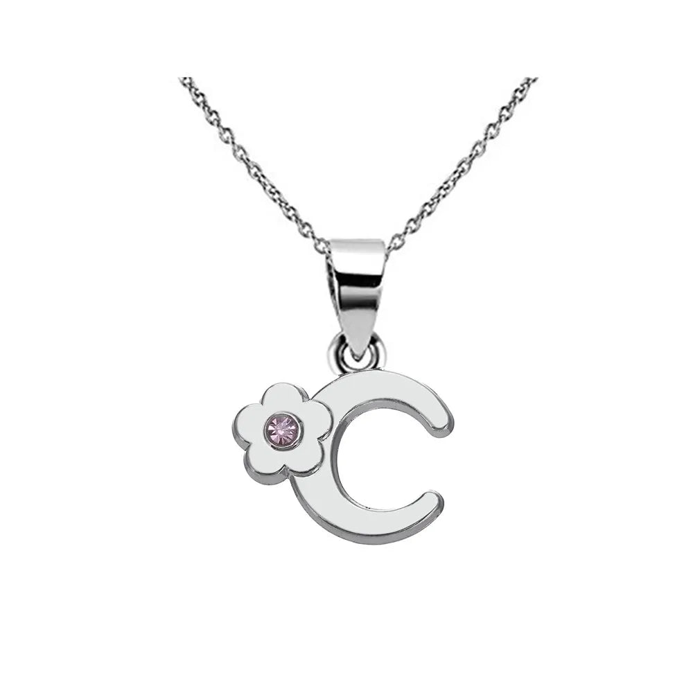 Necklace with initial and flower pendant c