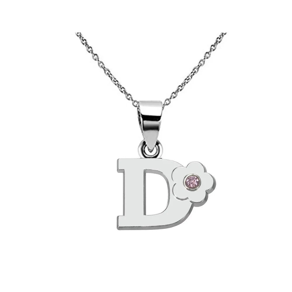 Necklace with initial and flower pendant d