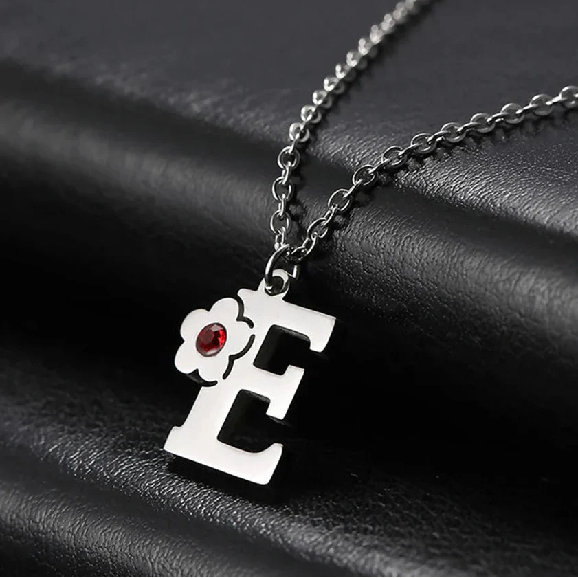 Necklace with initial and flower pendant e