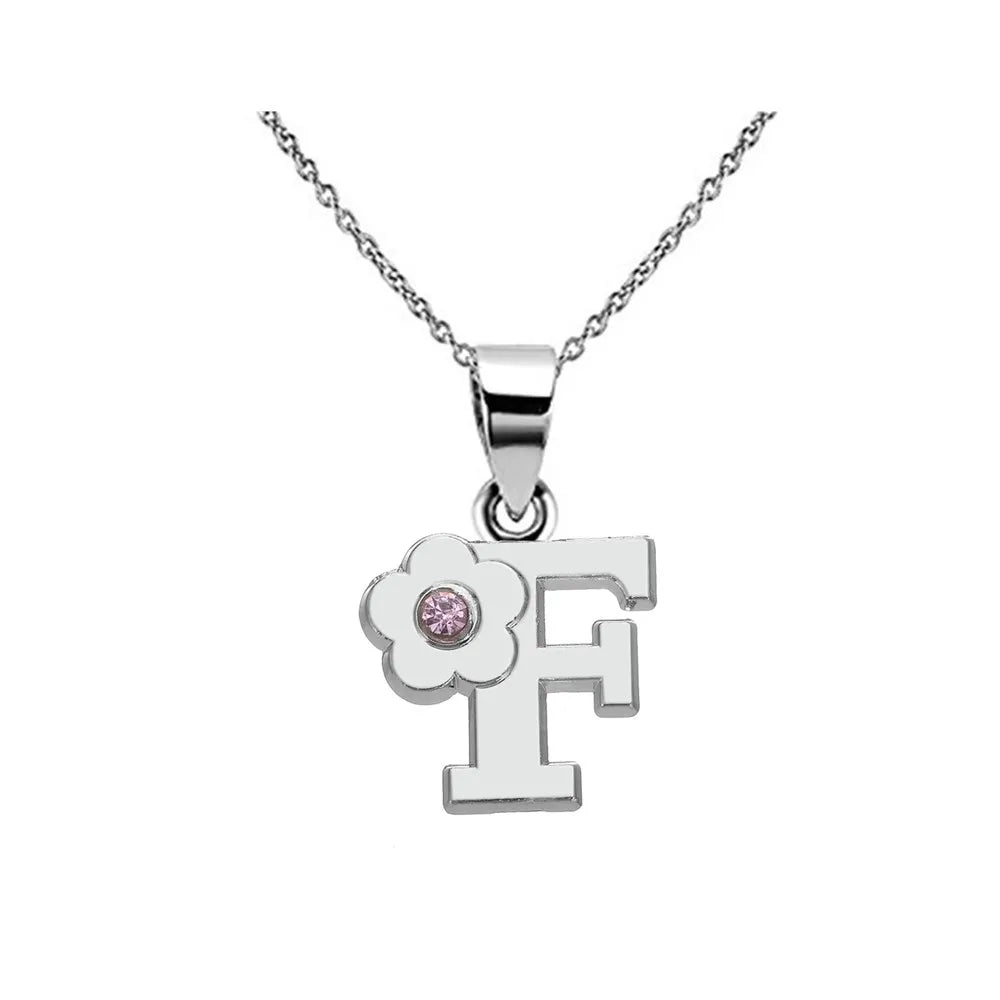 Necklace with initial and flower pendant f