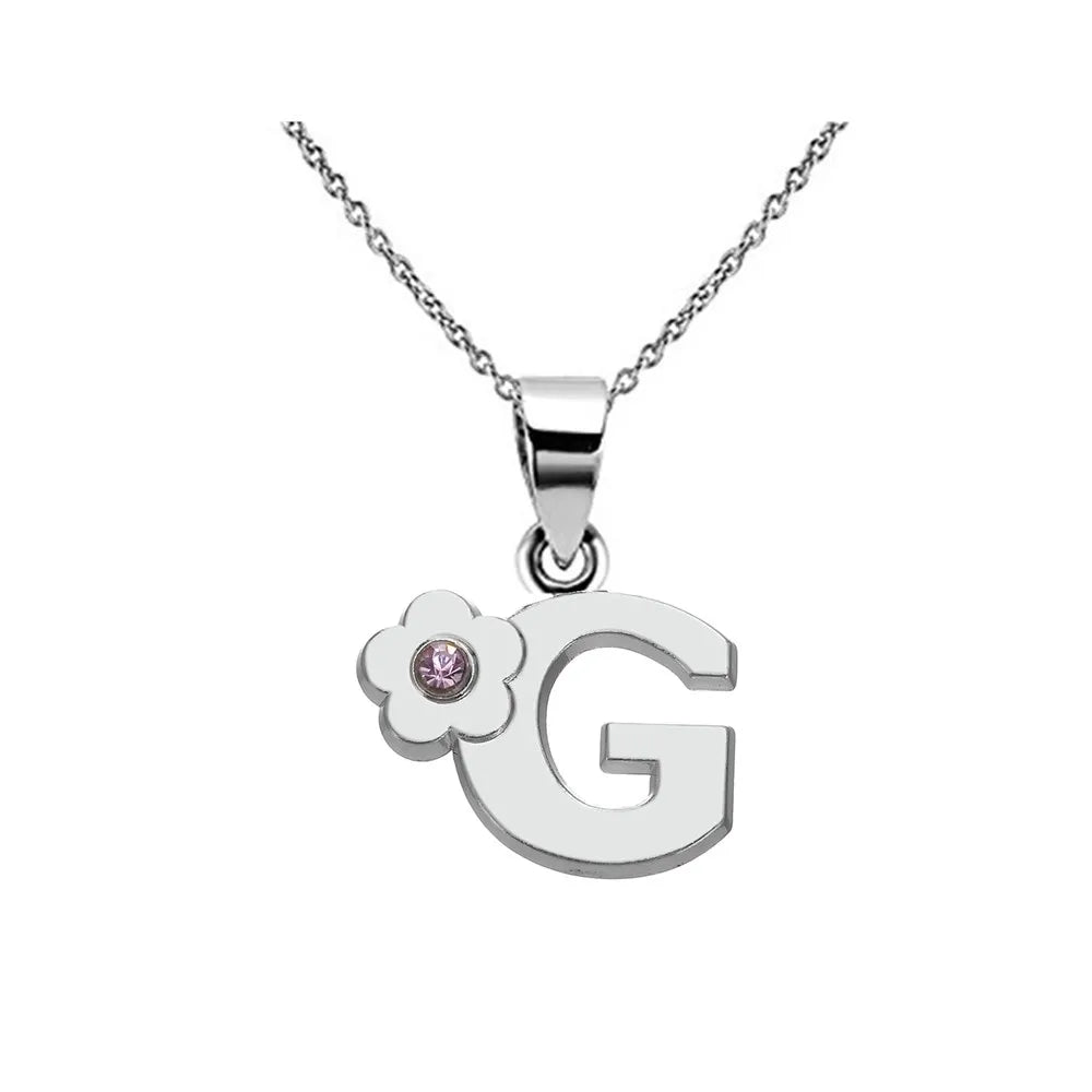 Necklace with initial and flower pendant g