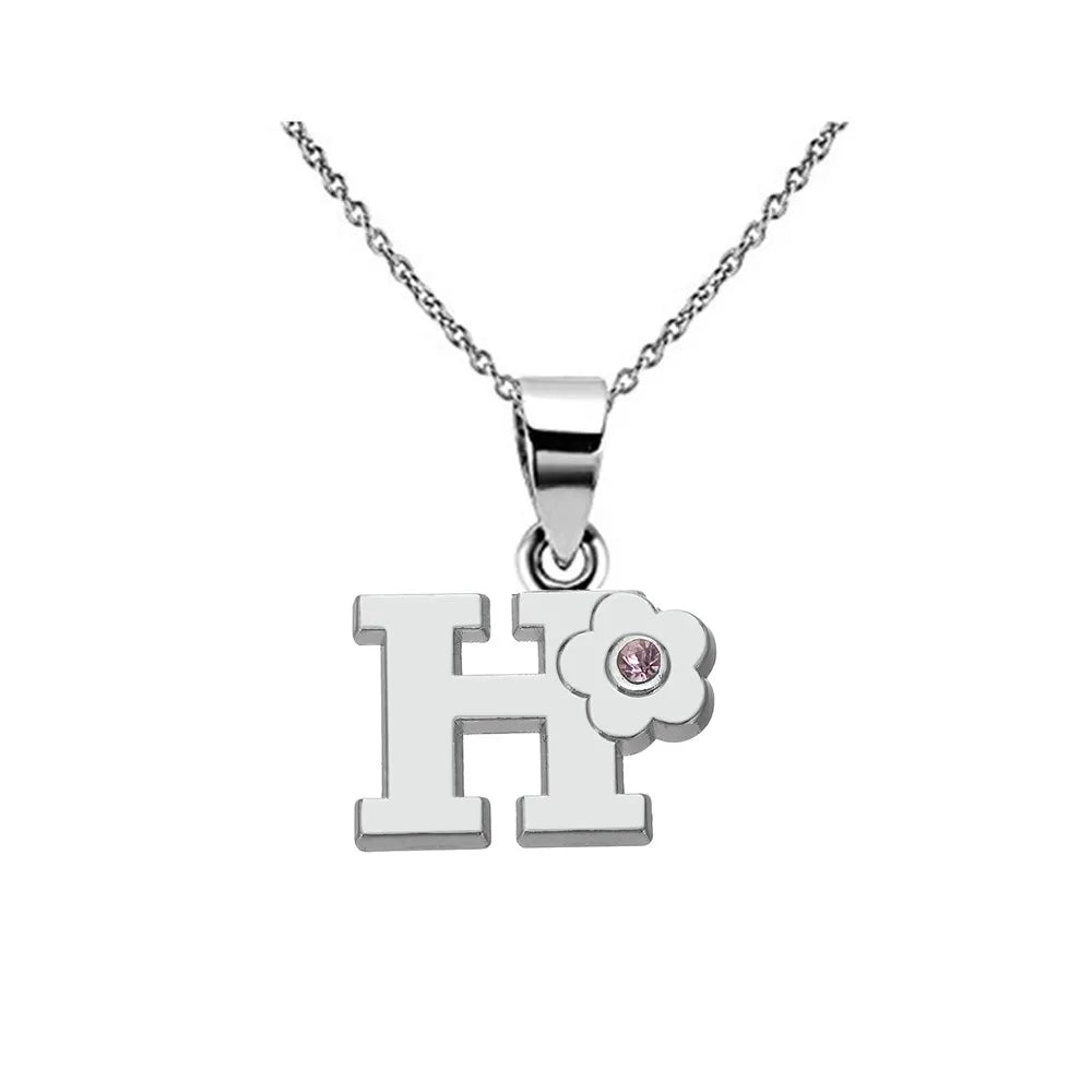 Necklace with initial and flower pendant h