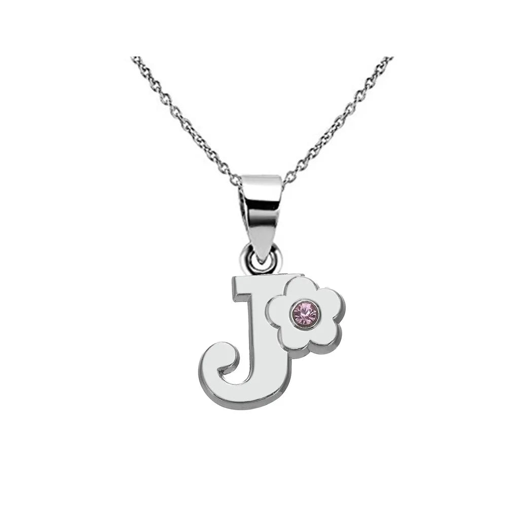 Necklace with initial and flower pendant j