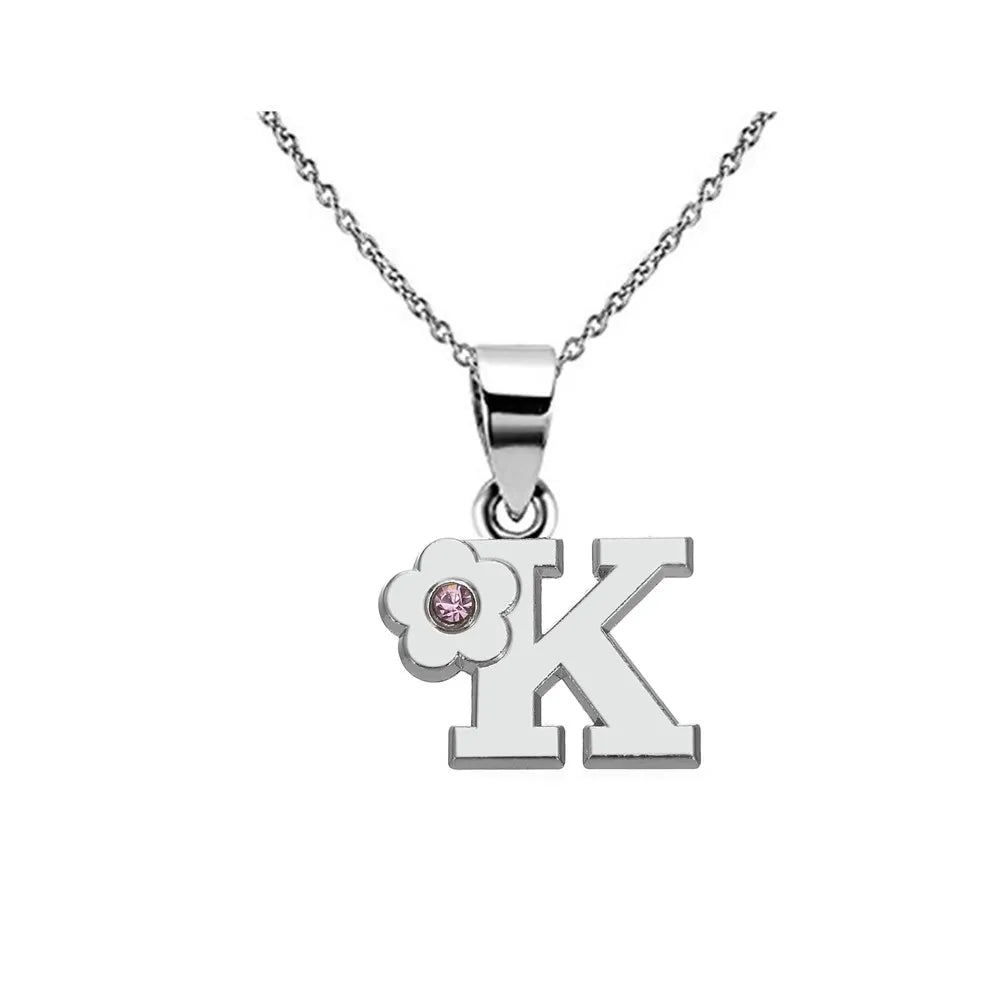 Necklace with initial and flower pendant k