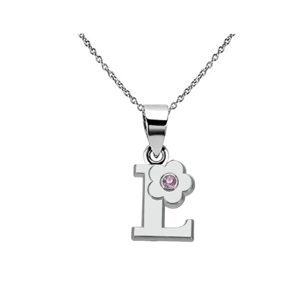 Necklace with initial and flower pendant l