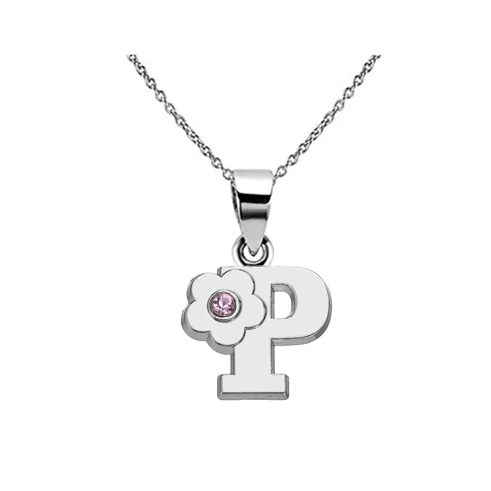 Necklace with initial and flower pendant p