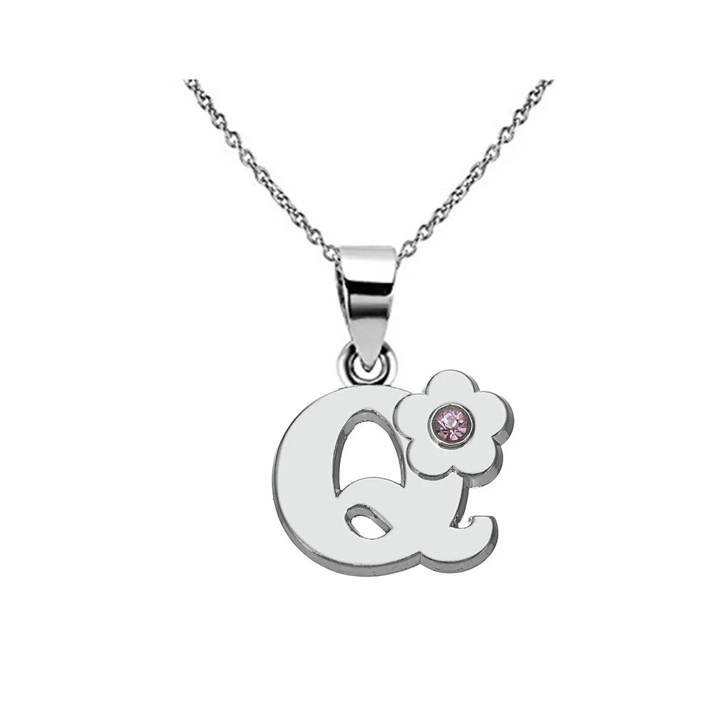 Necklace with initial and flower pendant q