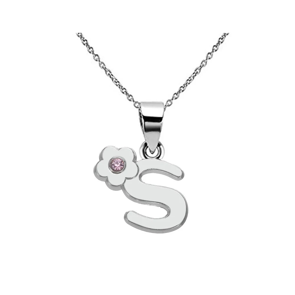 Necklace with initial and flower pendant s