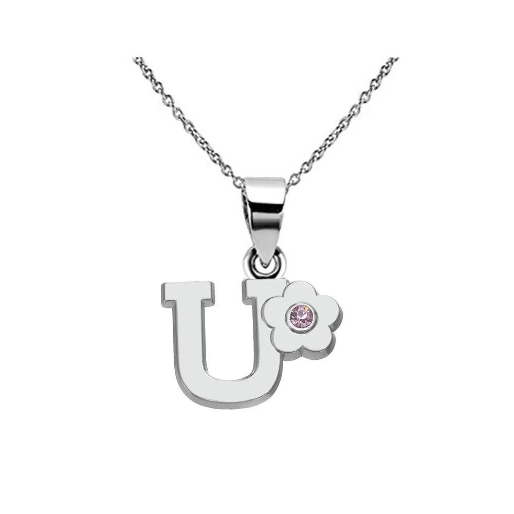 Necklace with initial and flower pendant u