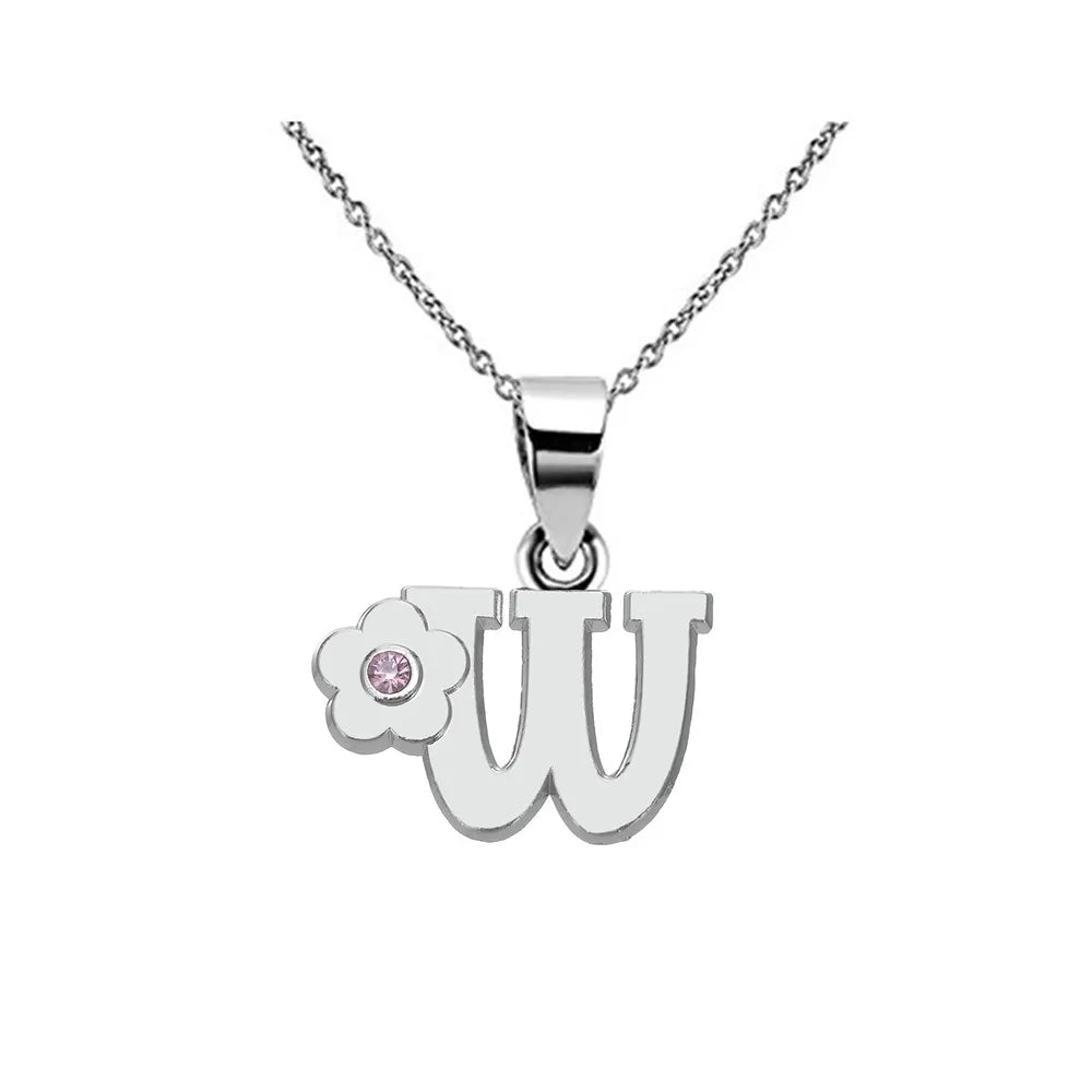 Necklace with initial and flower pendant w