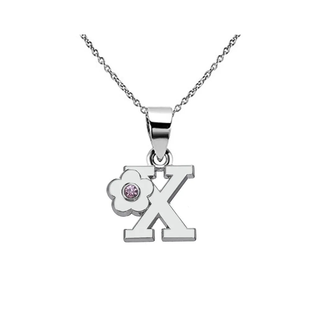 Necklace with initial and flower pendant x