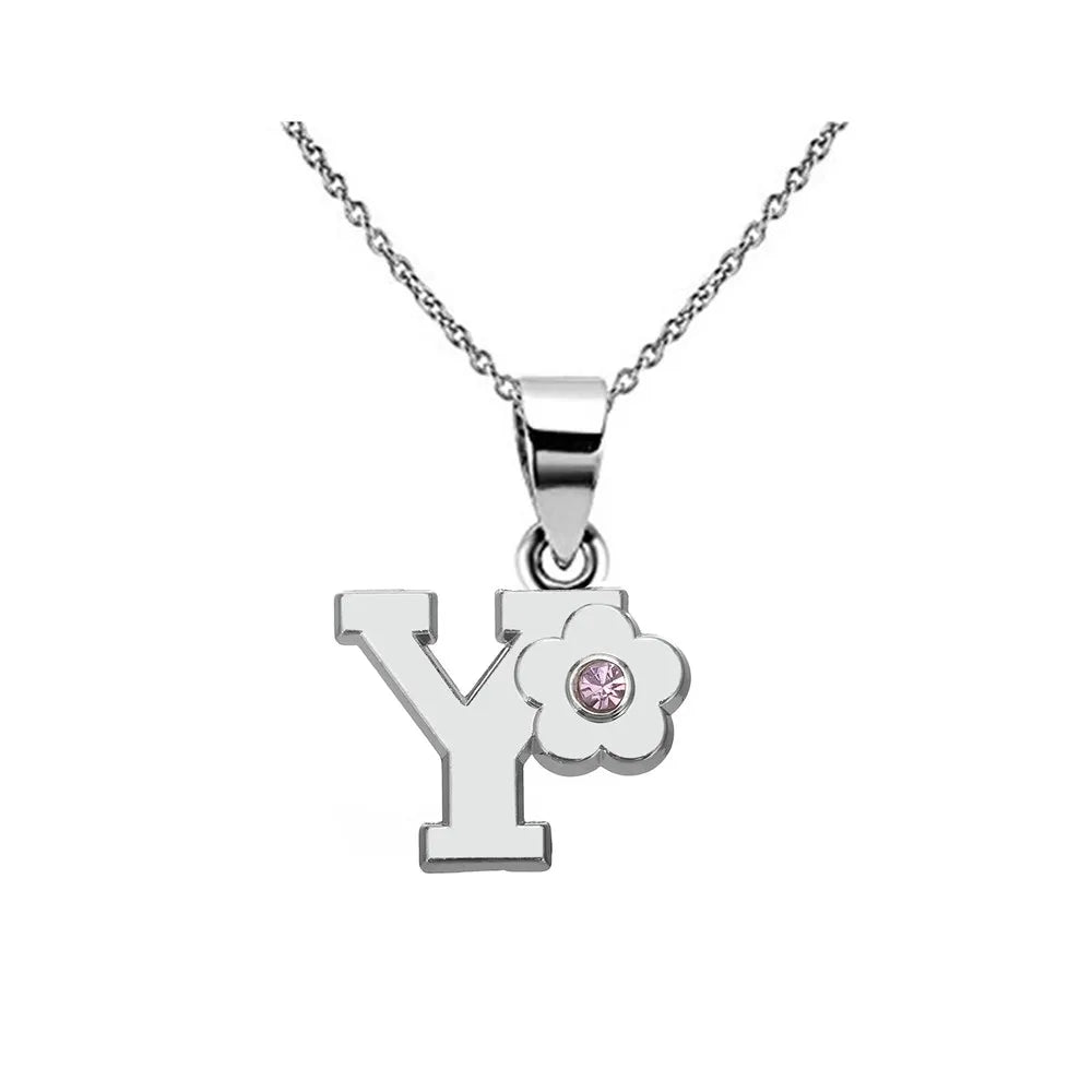 Necklace with initial and flower pendant y