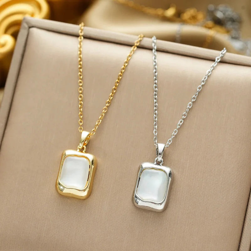 Geometric Pendant Necklace with Moonstone Zircon Gold