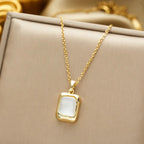 Geometric Pendant Necklace with Moonstone Zircon Gold