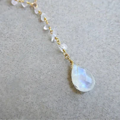 Necklace with Moonstone Crystal Water Drop Pendant