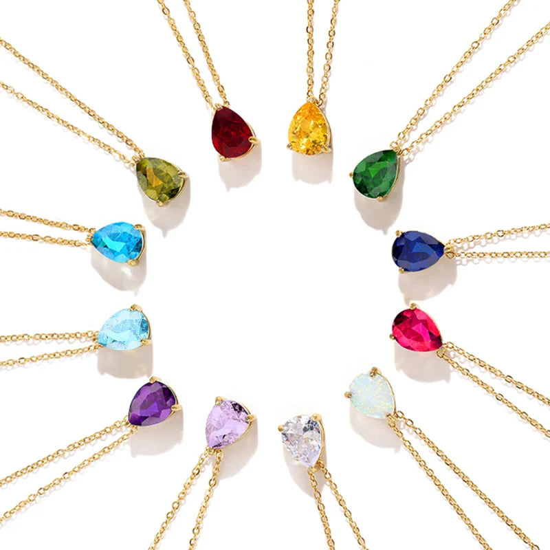 Necklace with Water Drop Zircon Birthstone Pendant