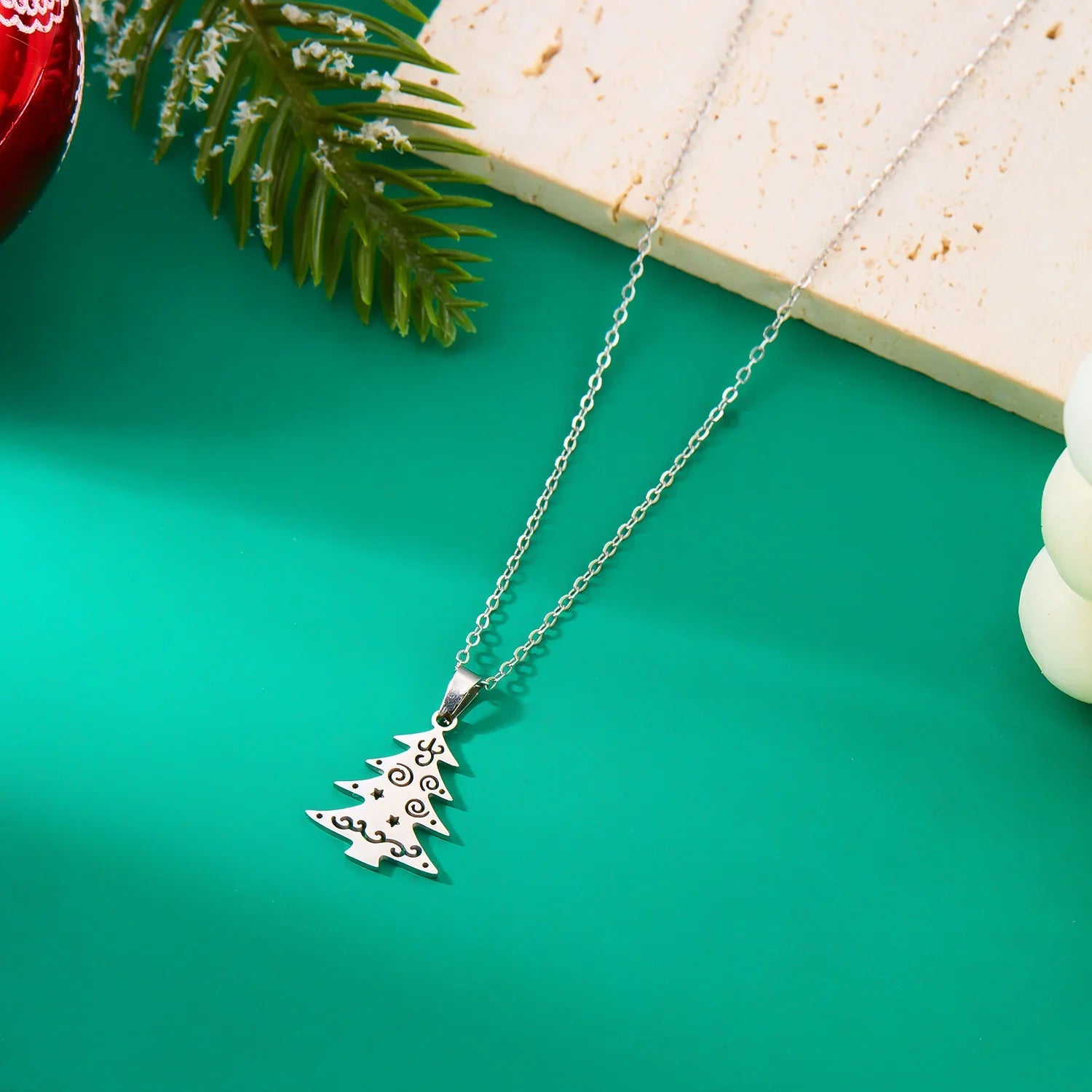 Winter Christmas tree Pendant Necklace silver