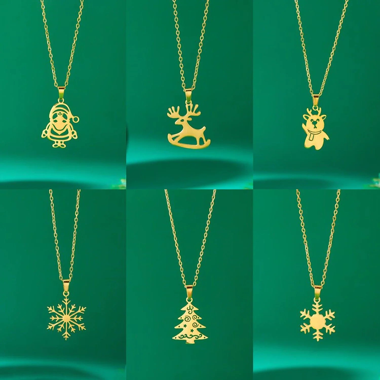 Winter Reindeer Pendant Necklace gold