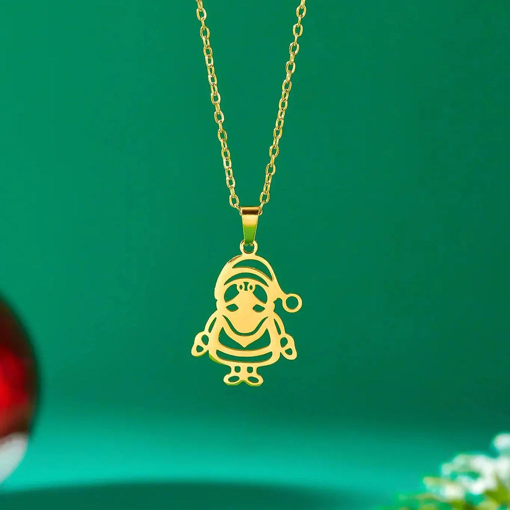 Winter Santa Claus Pendant Necklace gold