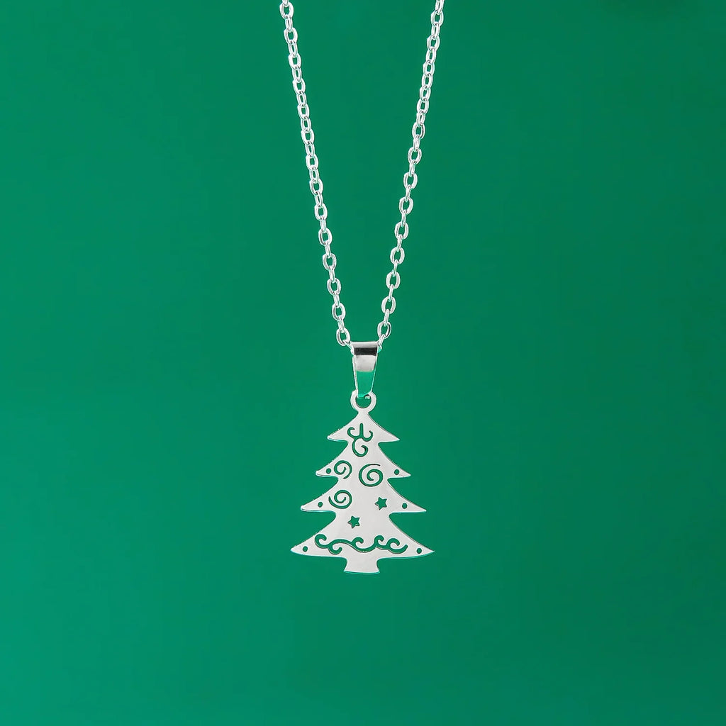 Winter Christmas tree Pendant Necklace silver