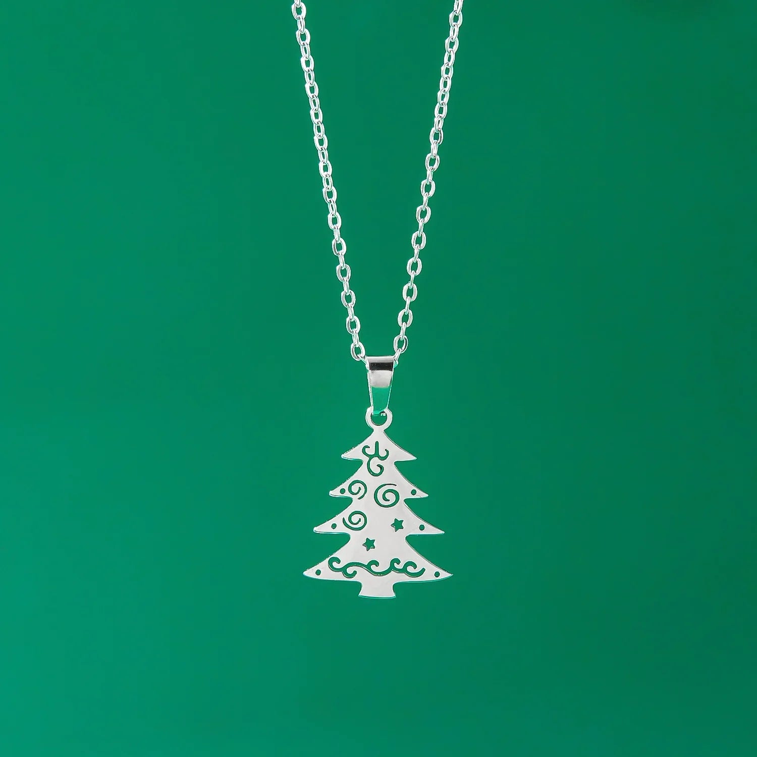 Winter Christmas tree Pendant Necklace silver