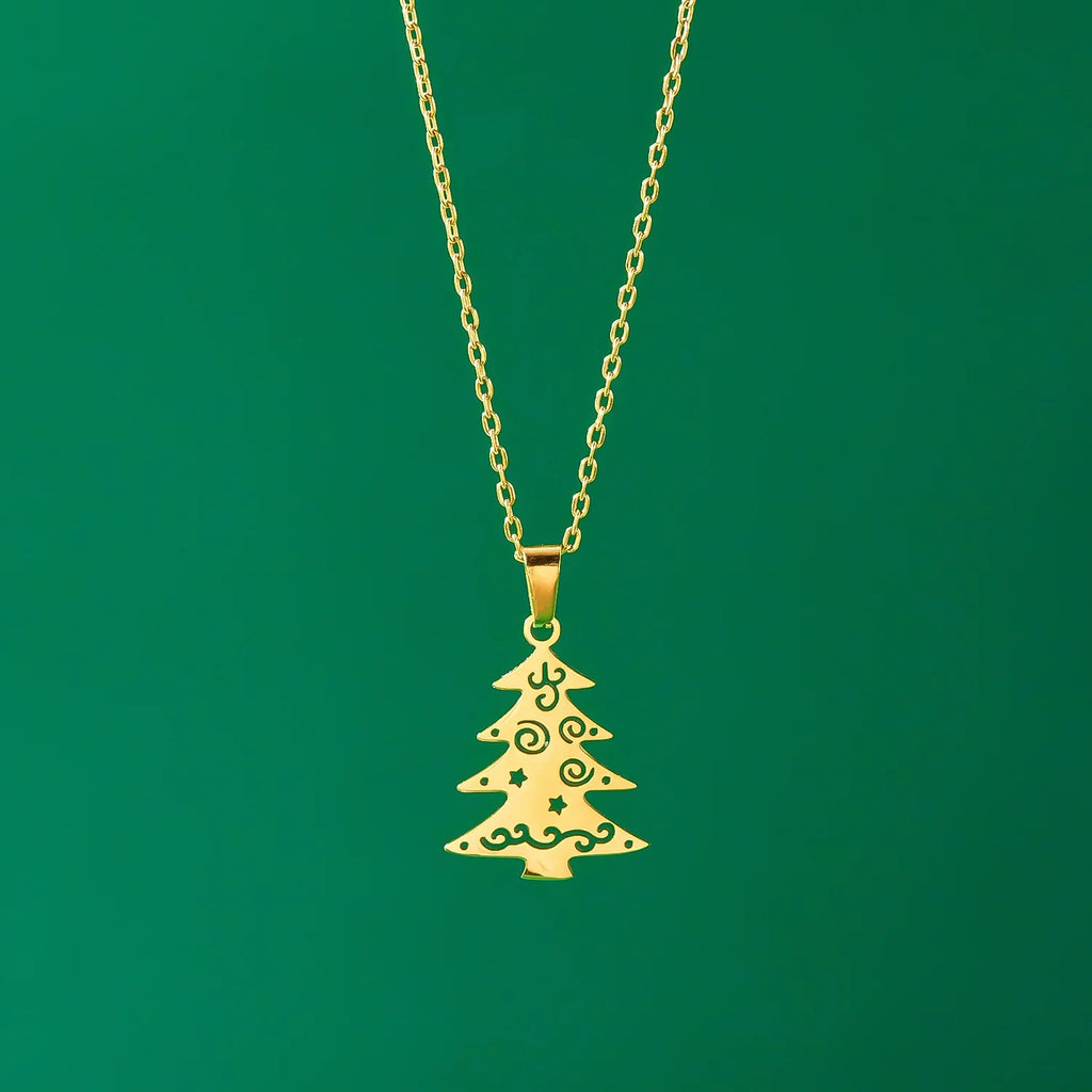 Winter Christmas tree Pendant Necklace gold