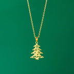 Winter Christmas tree Pendant Necklace gold