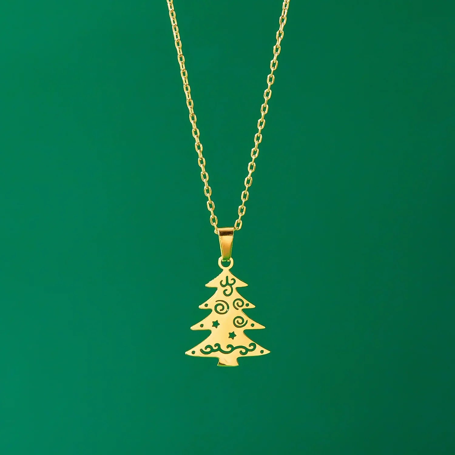 Winter Christmas tree Pendant Necklace gold