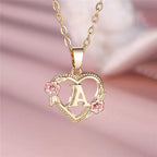 Heart and flowers initial pendant necklace a