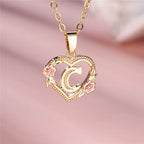 Heart and flowers initial pendant necklace c
