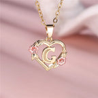Heart and flowers initial pendant necklace g