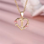Heart and flowers initial pendant necklace i