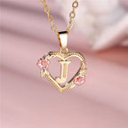 Heart and flowers initial pendant necklace j