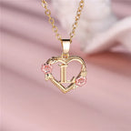 Heart and flowers initial pendant necklace l