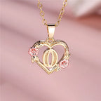 Heart and flowers initial pendant necklace o