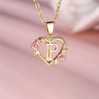 Heart and flowers initial pendant necklace p