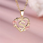 Heart and flowers initial pendant necklace s