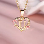 Heart and flowers initial pendant necklace u