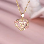Heart and flowers initial pendant necklace v