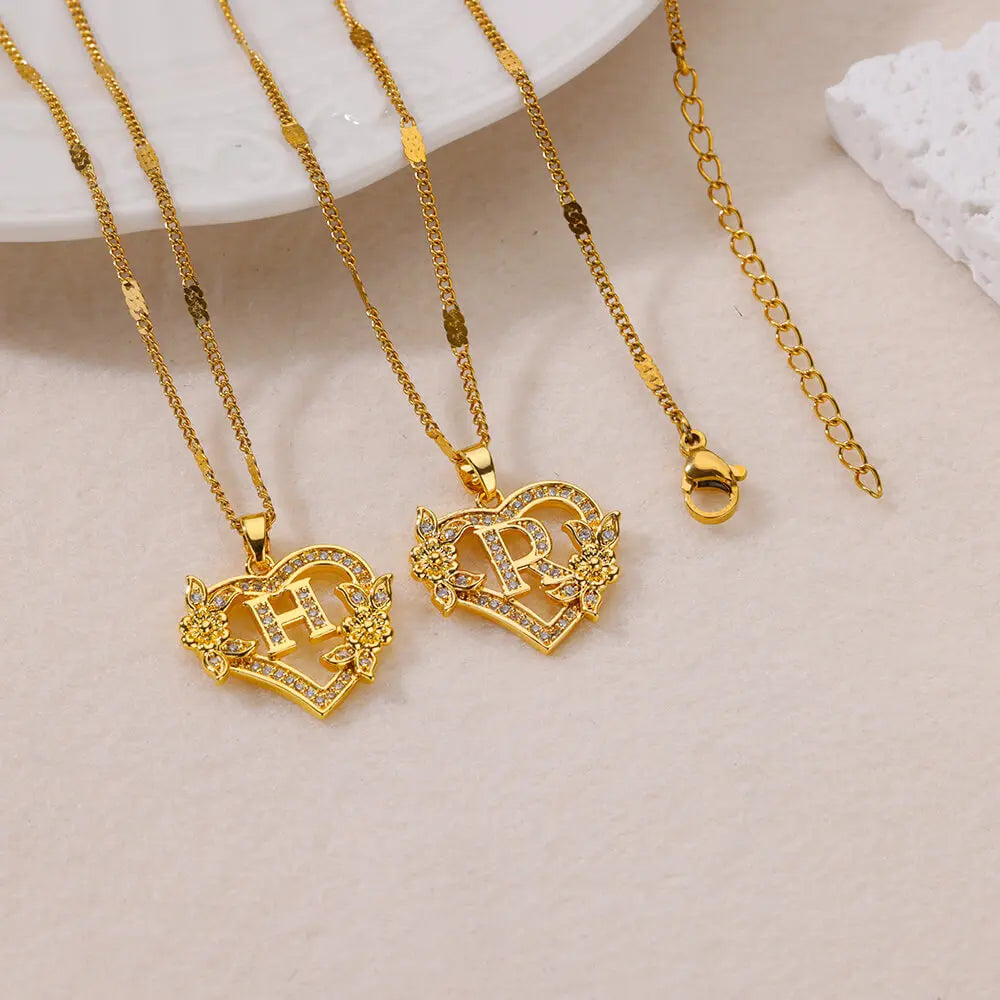 Necklace with initial and heart pendant