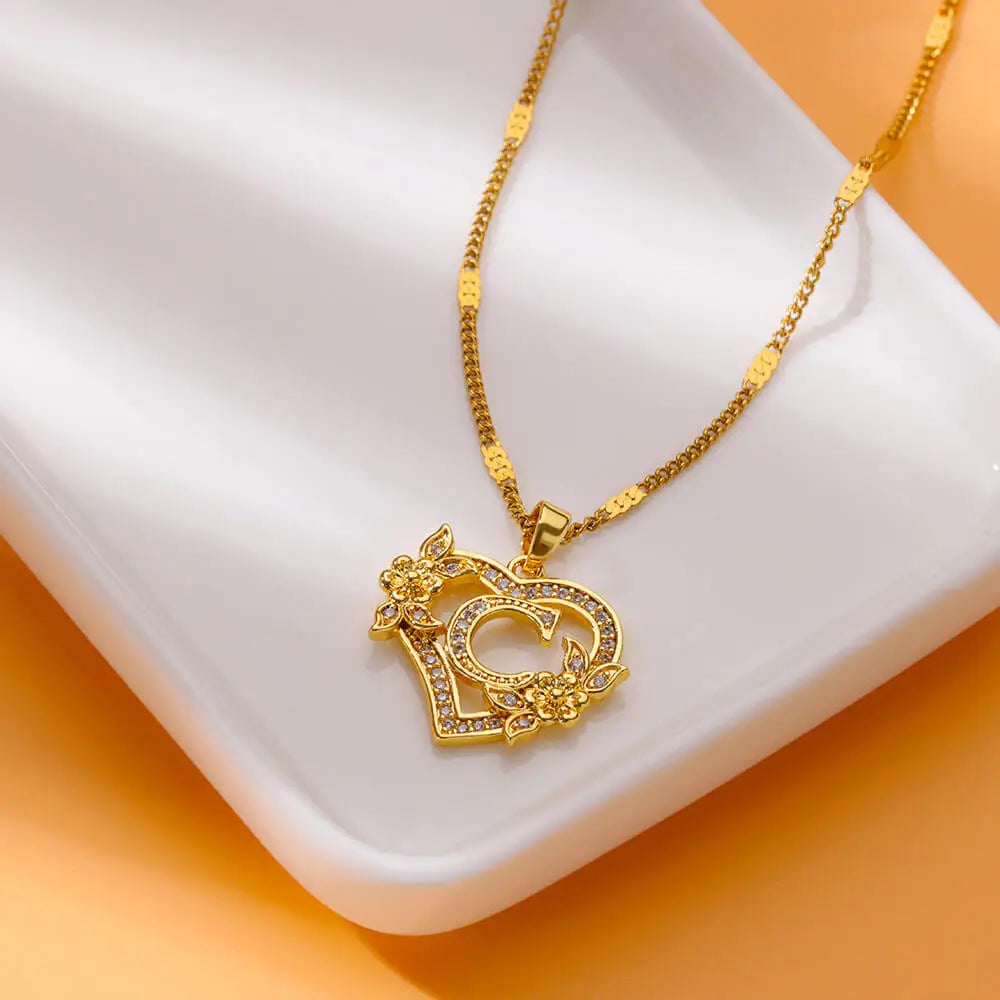 Necklace with initial and heart pendant c