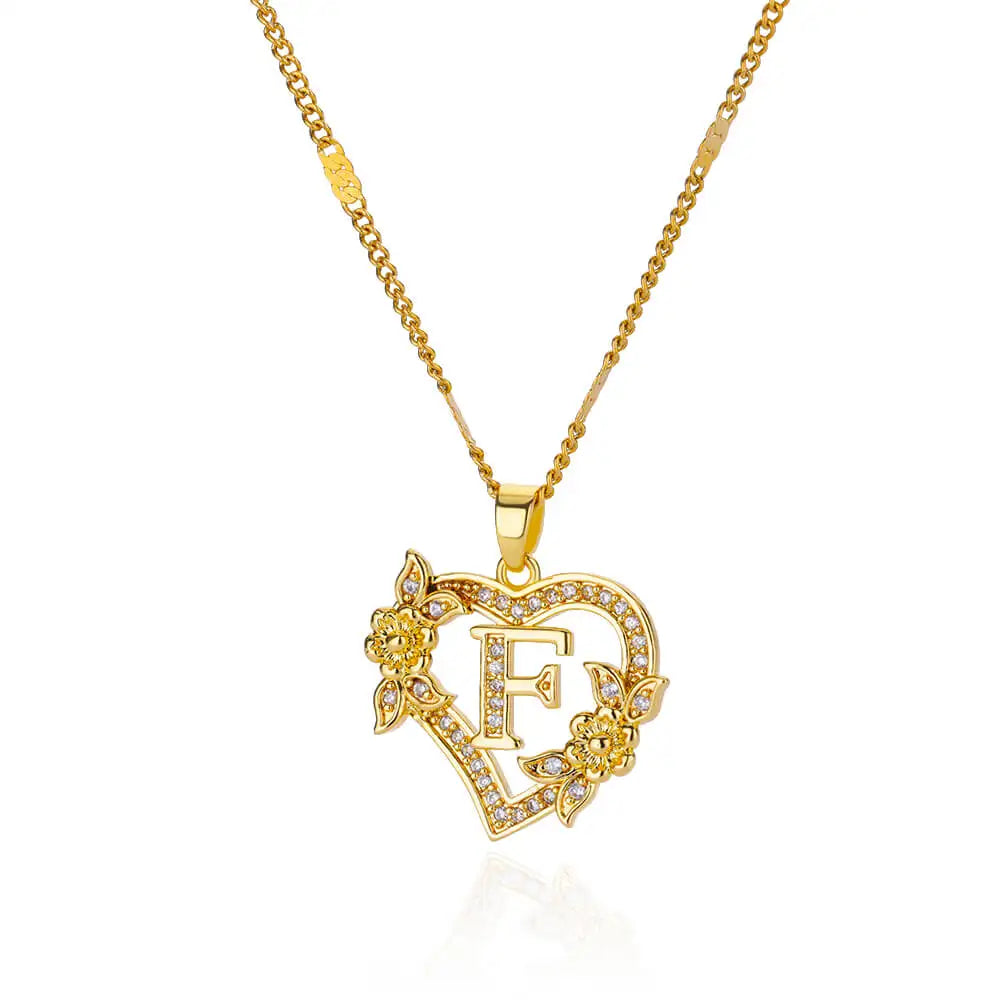 Necklace with initial and heart pendant f